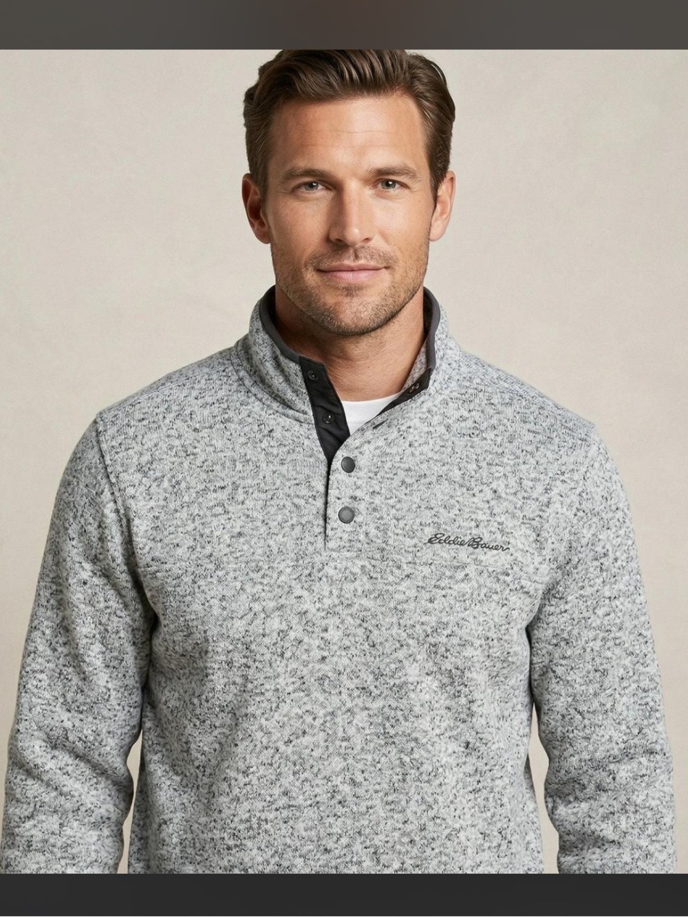 Eddie Bauer Men’s Radiator Marled Grey Fleece Pullover L